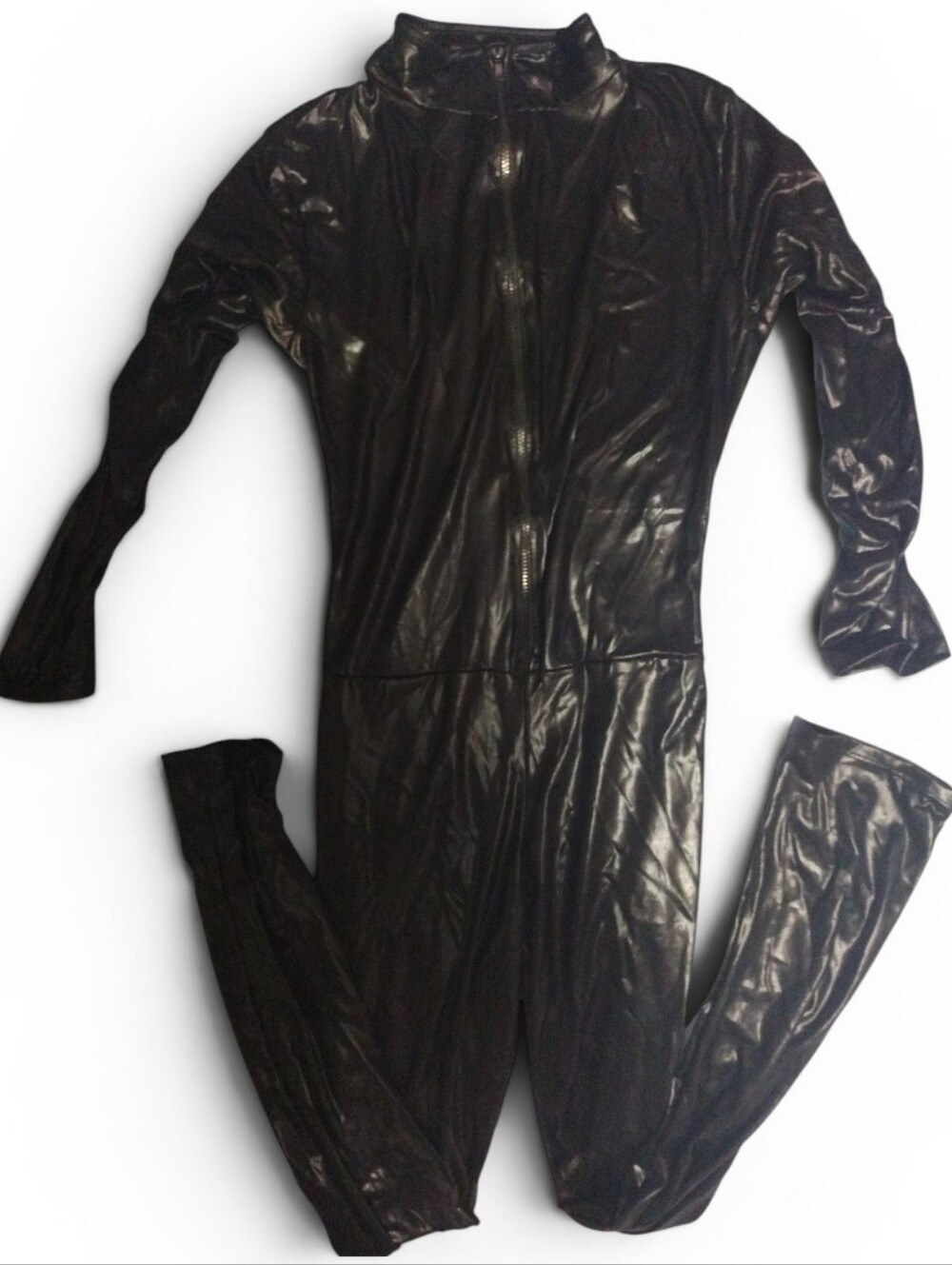 Black Shiny Full Zip Jumpsuit